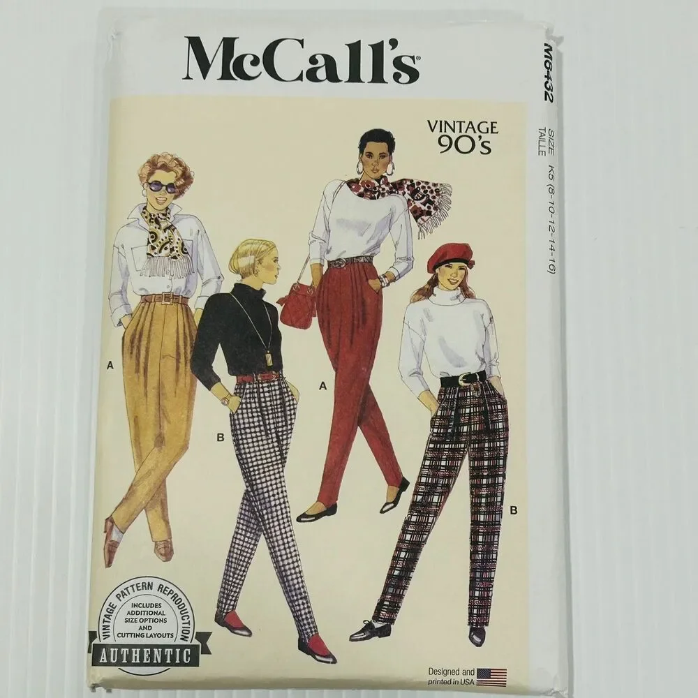 McCall's Throwback Sewing Pattern M8432 Vintage 90's Stirrup Pants 8 10 12 14 16